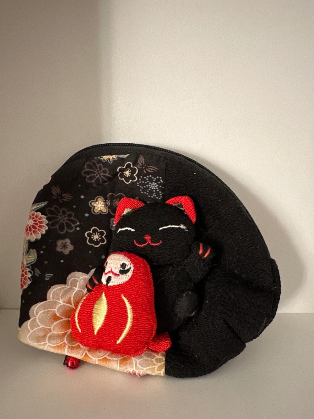 Japanese Neko Cat Coin Pouch Daruma Floral